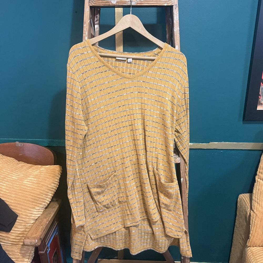 LOGO by Lori Goldstein Mustard Checkered Tunic